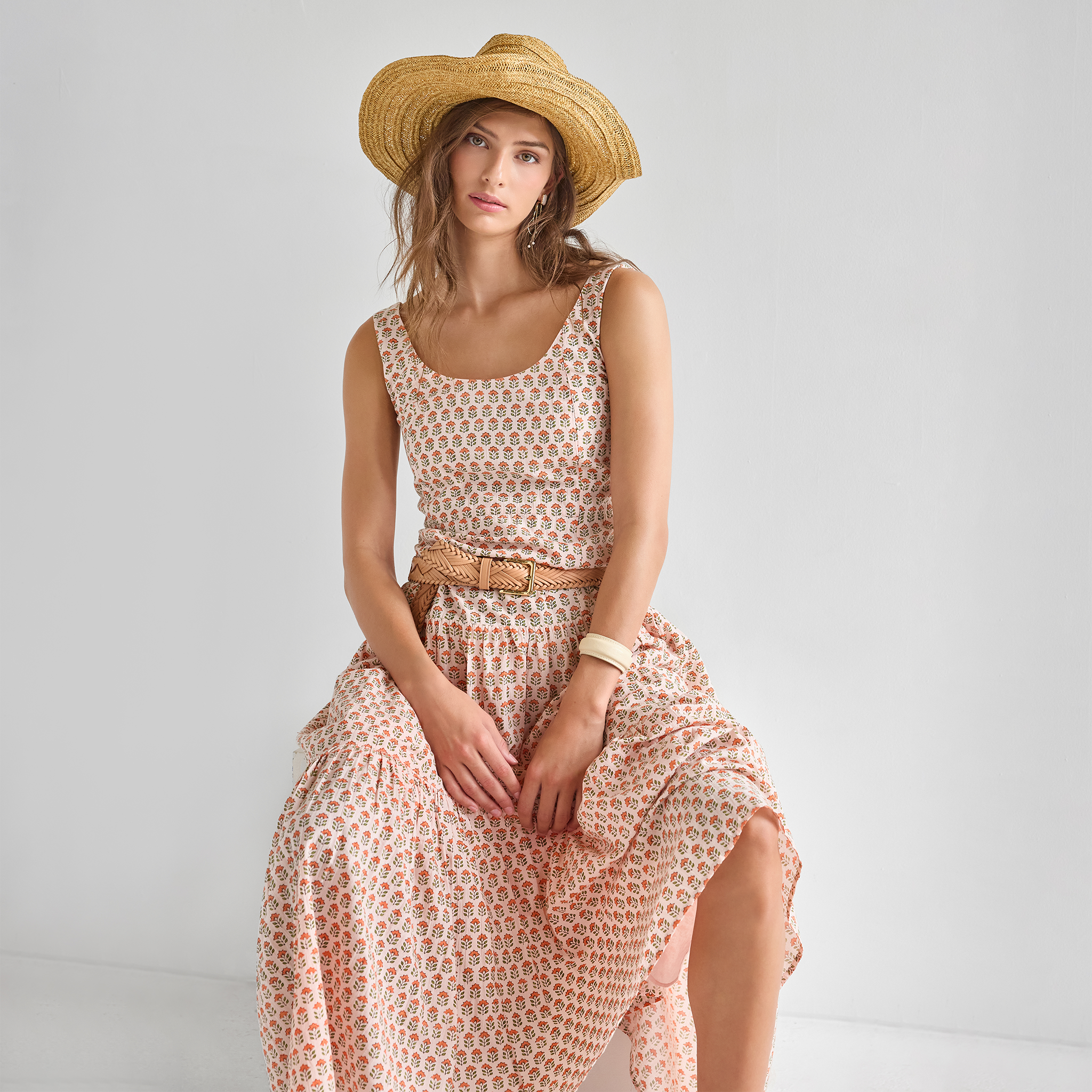 Womens Marilyn Tank Dress | Pink Prairie Block Print | XS Womens Marilyn Tank Dress | Pink Prairie Block Print | XS