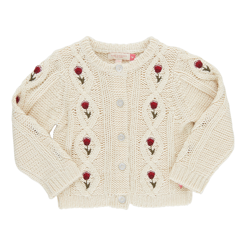 Baby Girls Dalia Diamond Sweater - Cream Floral Embroidery