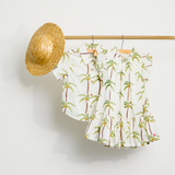 Girls Harper Dress - Cream Palm Trees