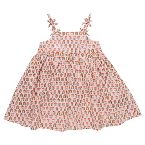 Girls Tia Dress Pink Prairie Block Print girls birthday dress with playful print for joyful celebrations