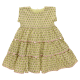 Girls Peachy Dress - Green Prairie Block Print