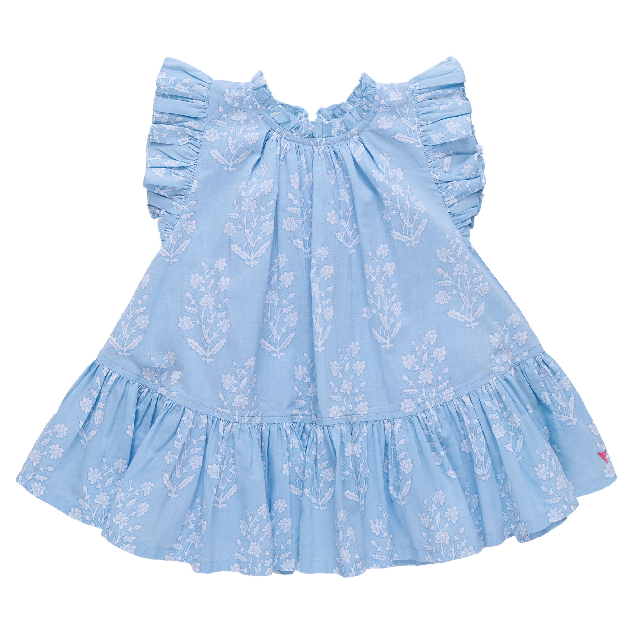 Girls Harper Dress | Blue Dewdrop Block Print | 5Y Girls Harper Dress | Blue Dewdrop Block Print | 5Y