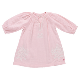 Girls Ava Dress - Pink White Embroidery