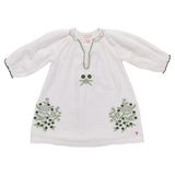 Girls Ava Dress - Green Embroidery