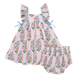 Baby Girls Ailee Dress Set - Pink Dewdrop Block Print