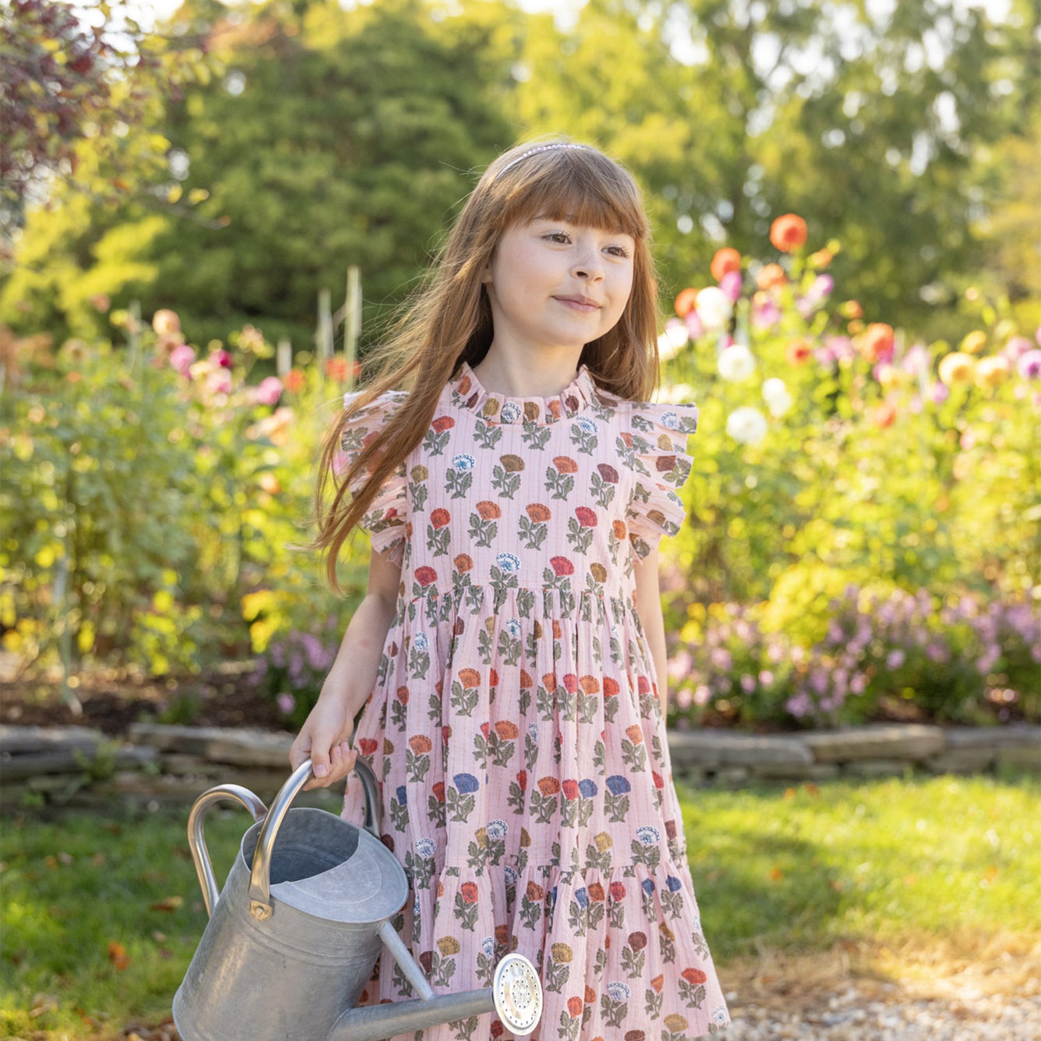 Girls Jennifer Dress - Multi Flower Drop Pink Chicken Girls Jennifer Dress - Multi Flower Drop Pink Chicken