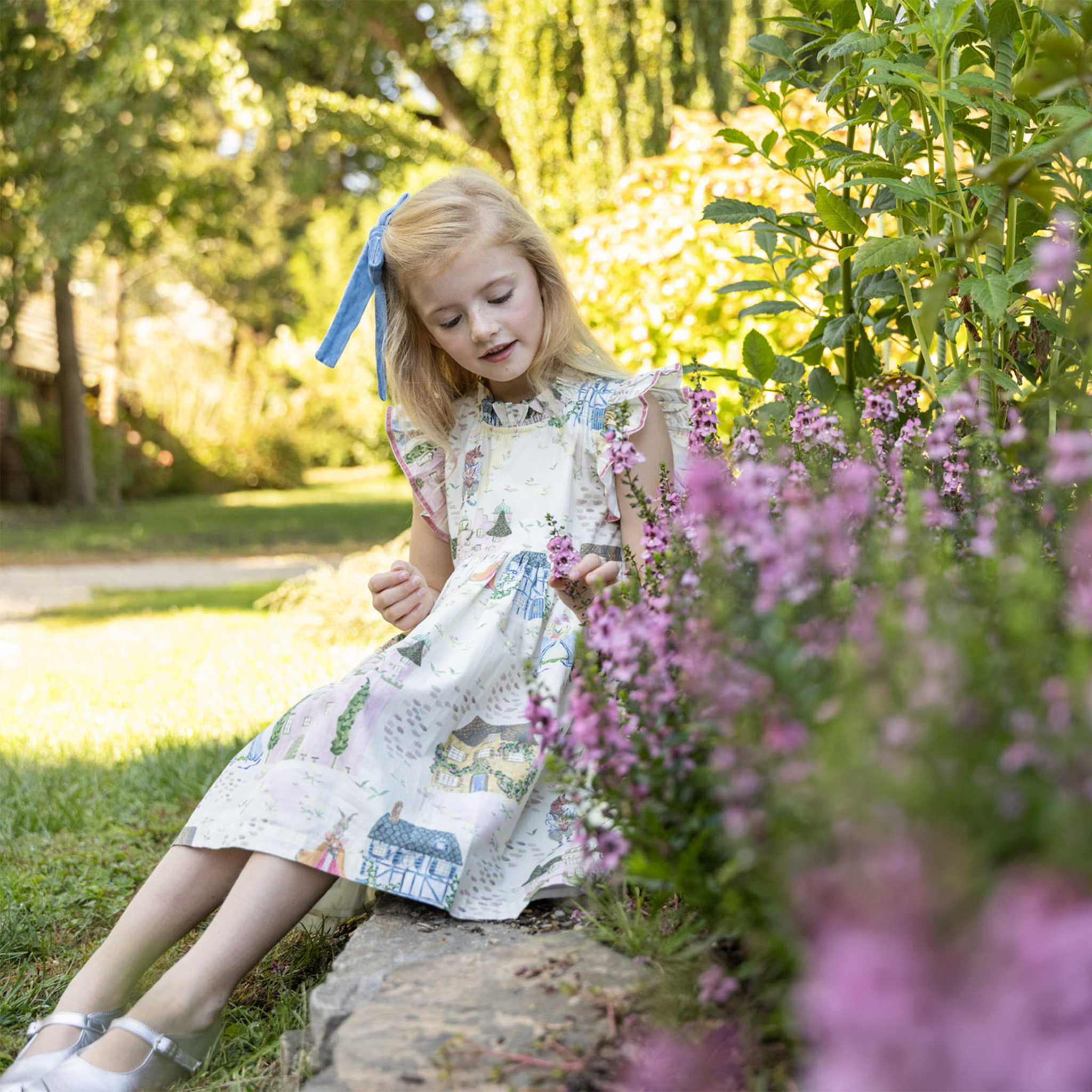 Girls Jennifer Dress - Whimsical Castle Pink Chicken Girls Jennifer Dress - Whimsical Castle Pink Chicken