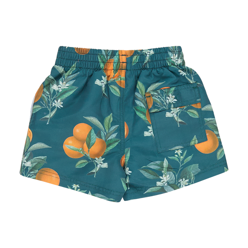 Boys Swim Trunk - Green Botanical Oranges