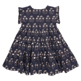 Girls Peachy Dress - Navy Strawflower
