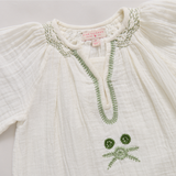 Girls Ava Dress - Green Embroidery