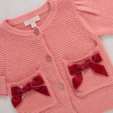 Girls Bow Pocket Sweater - Red Velvet Bows