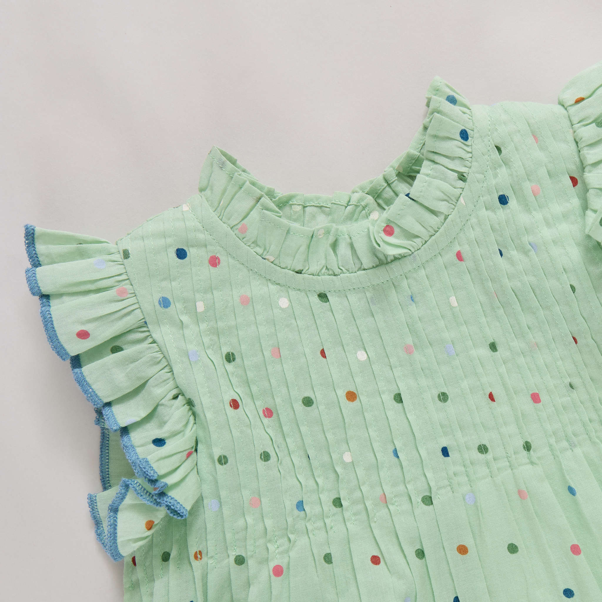 Girls Jaipur Dress - Pastel Green Polka Dot Pink Chicken Girls Jaipur Dress - Pastel Green Polka Dot Pink Chicken