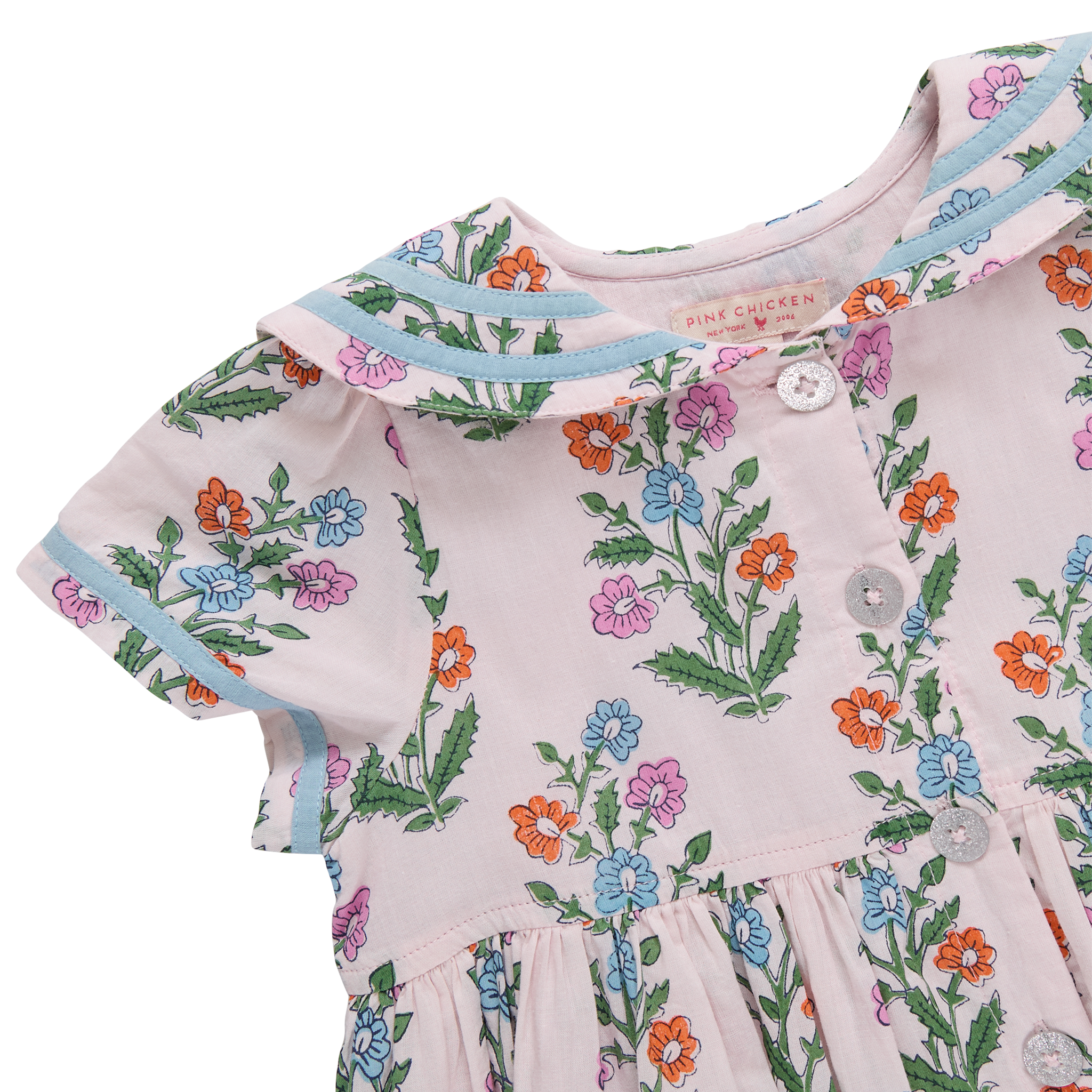 pink chicken purple sparkle dress Girls Elowen Dress | Pink Dewdrop Block Print