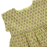 Girls Peachy Dress - Green Prairie Block Print