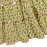 Girls Peachy Dress - Green Prairie Block Print