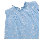Girls Misha Top - Blue Dewdrop Block Print