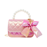 Shiny Quilted Fluffy Bow Handbag - Hot Pink