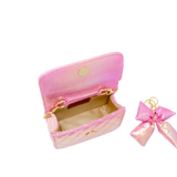Shiny Quilted Fluffy Bow Handbag - Hot Pink