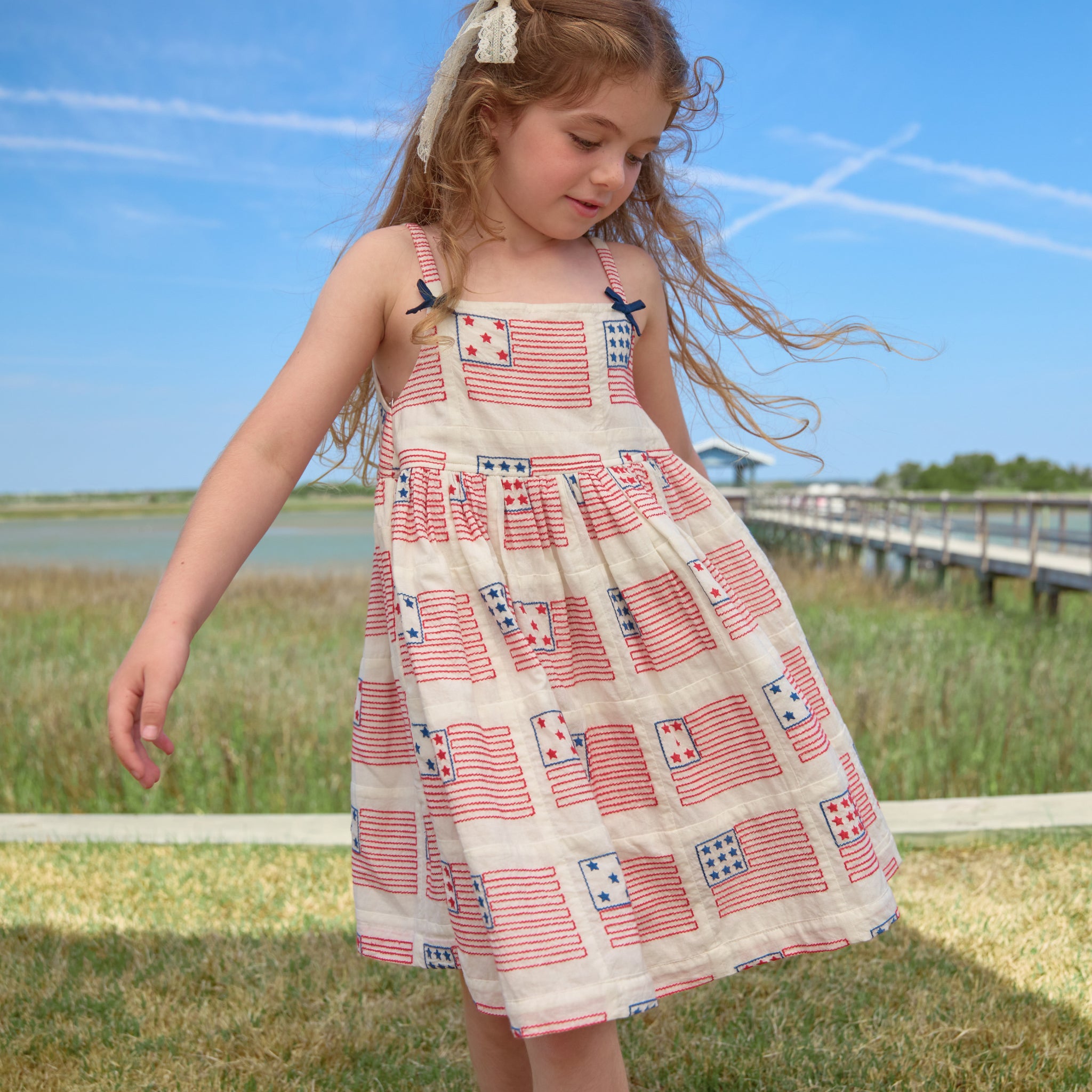 pink chicken dresses Girls Tia Dress | flag embroidery