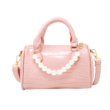Crocodile Pearl Duffle Handbag - Pink