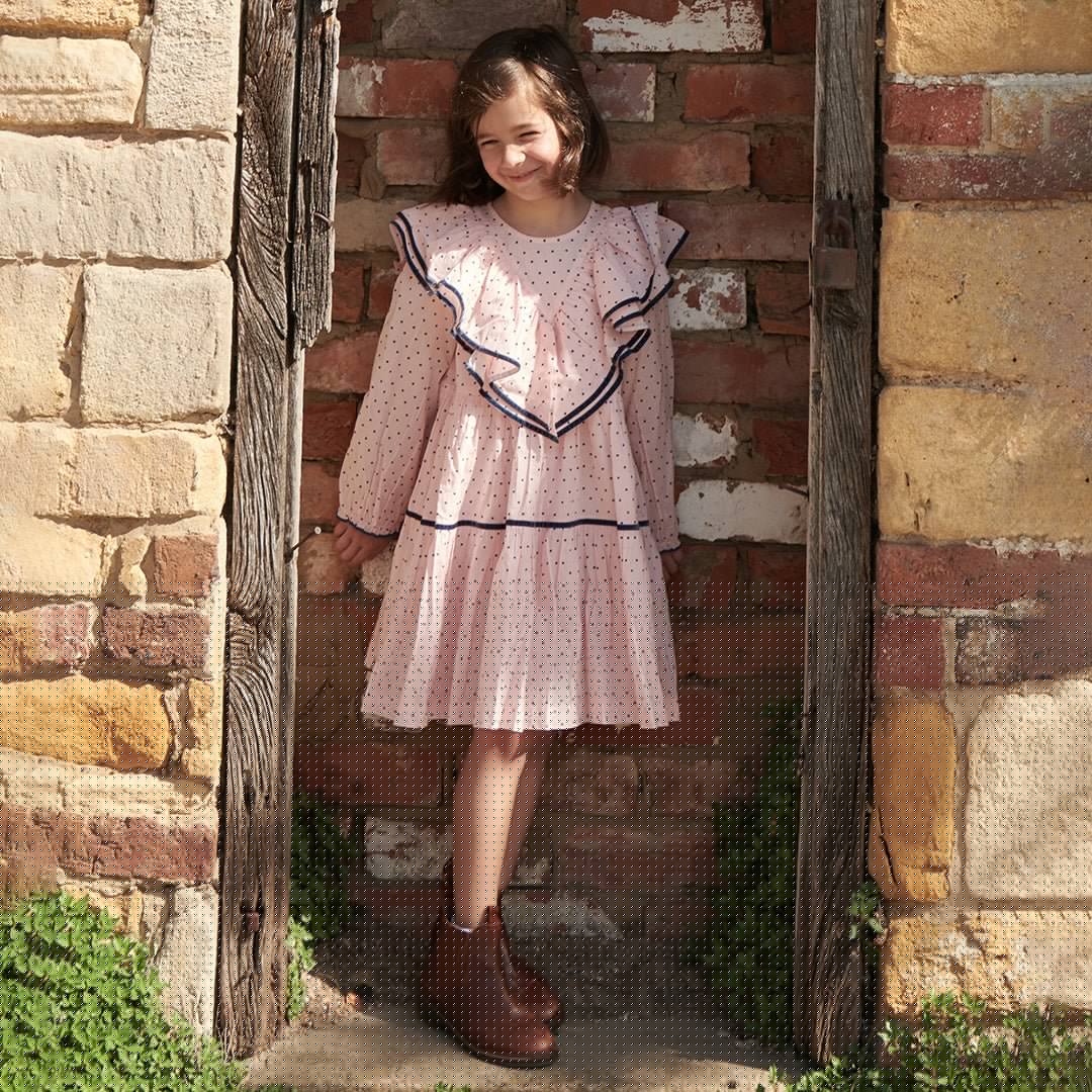 Girls Raphaela Dress - Strawberry Cream Polka Dot | Pink Chicken