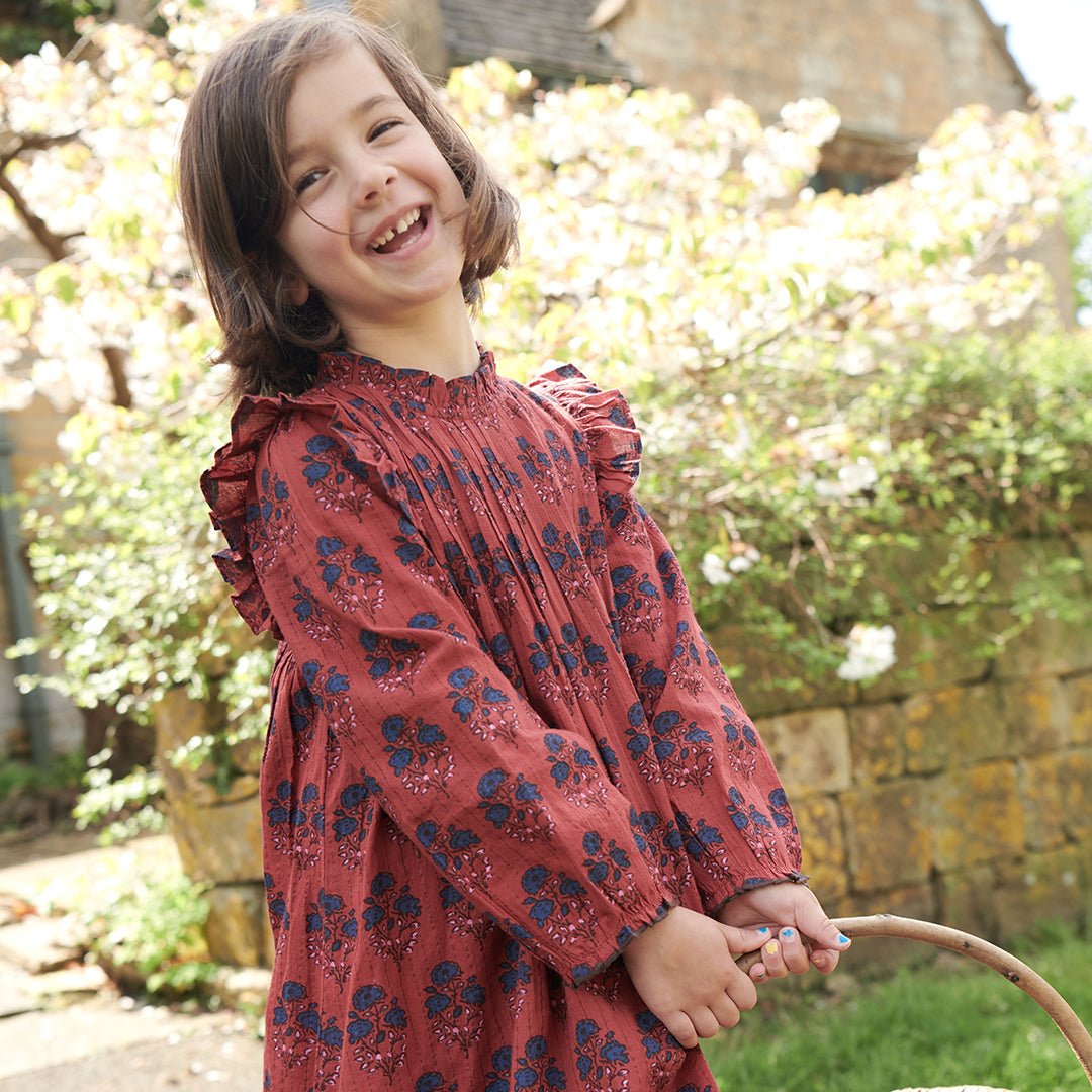 Girls Jaipur Dress - Red Autumn Strawflower | Pink Chicken