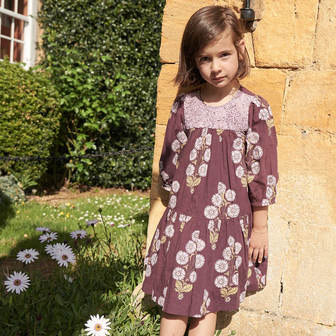 Girls Fiona Dress - Plum Buttercup Floral | Pink Chicken