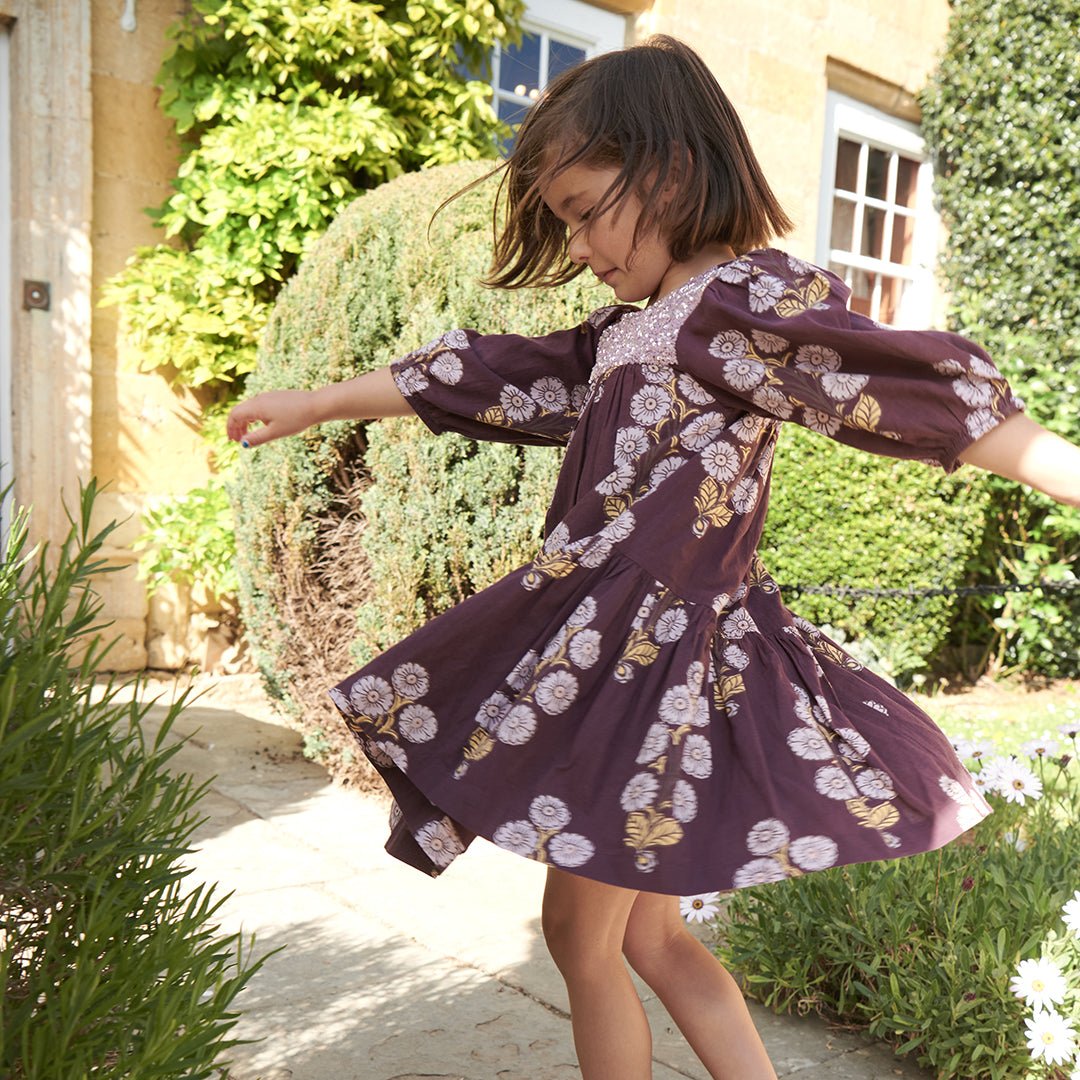 Girls Fiona Dress - Plum Buttercup Floral | Pink Chicken