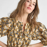 Womens Pintuck Indira Dress - Gold Wax Floral