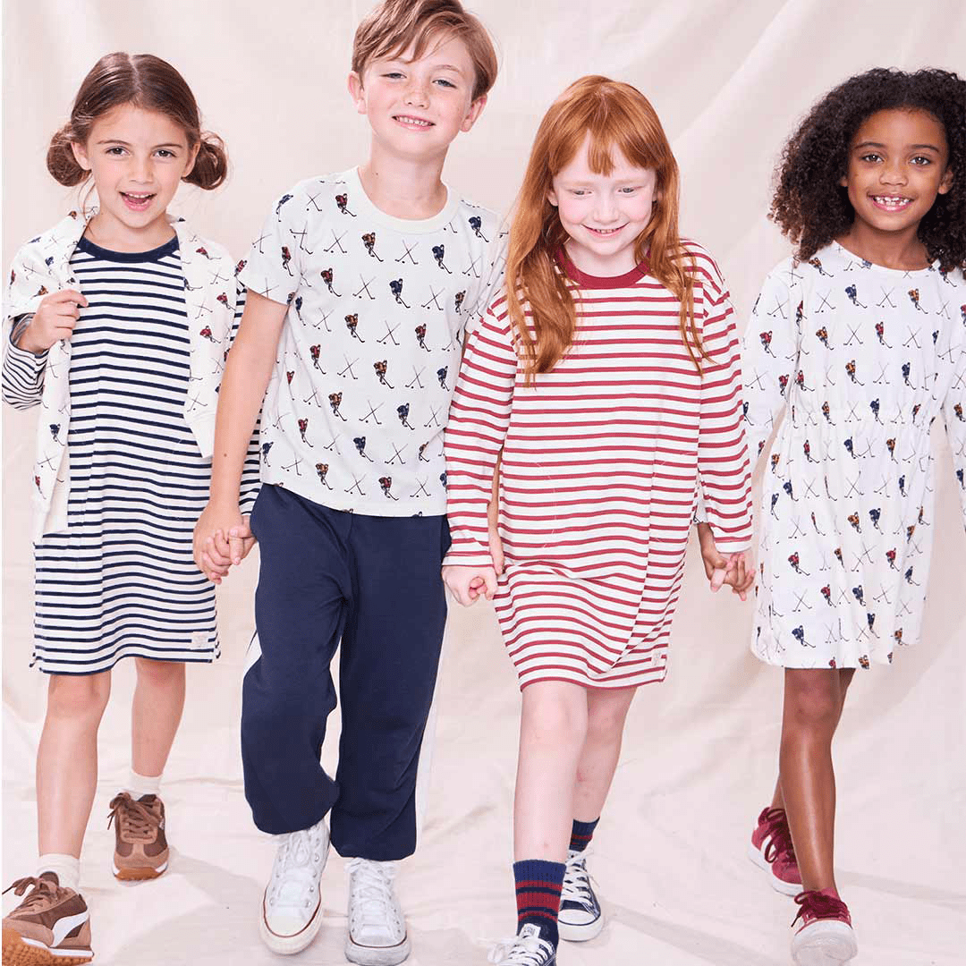 Hopscotch Long Sleeve Dress - Dark Red Stripe | Pink Chicken