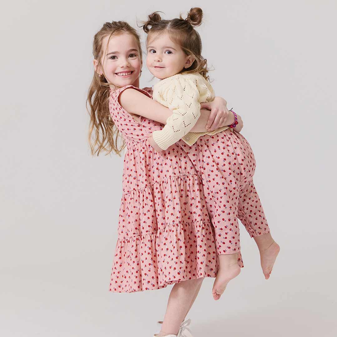 Girls Peachy Dress - Pink Tiny Roses Pink Chicken Girls Peachy Dress - Pink Tiny Roses Pink Chicken