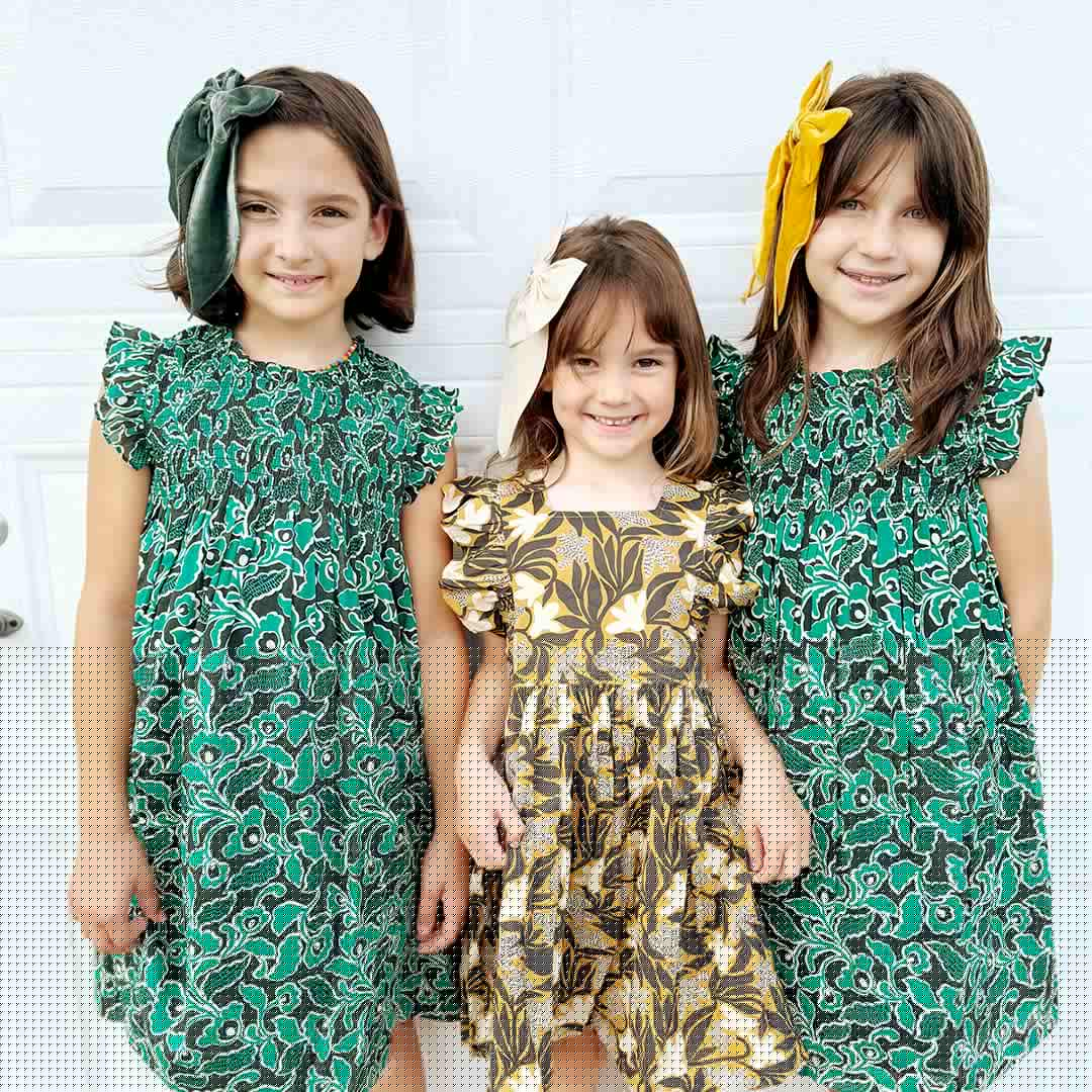 Girls Elsie Dress  - Gold Wax Floral | Pink Chicken