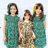 Girls Elsie Dress  - Gold Wax Floral | Pink Chicken