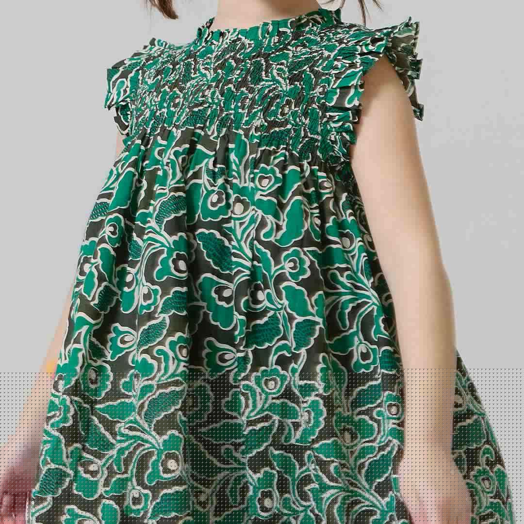 Girls Stevie Dress - Green Wax Floral | Pink Chicken
