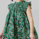 Girls Stevie Dress - Green Wax Floral | Pink Chicken