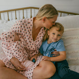 Womens Organic Robe - Pink Tiny Flower Block Print