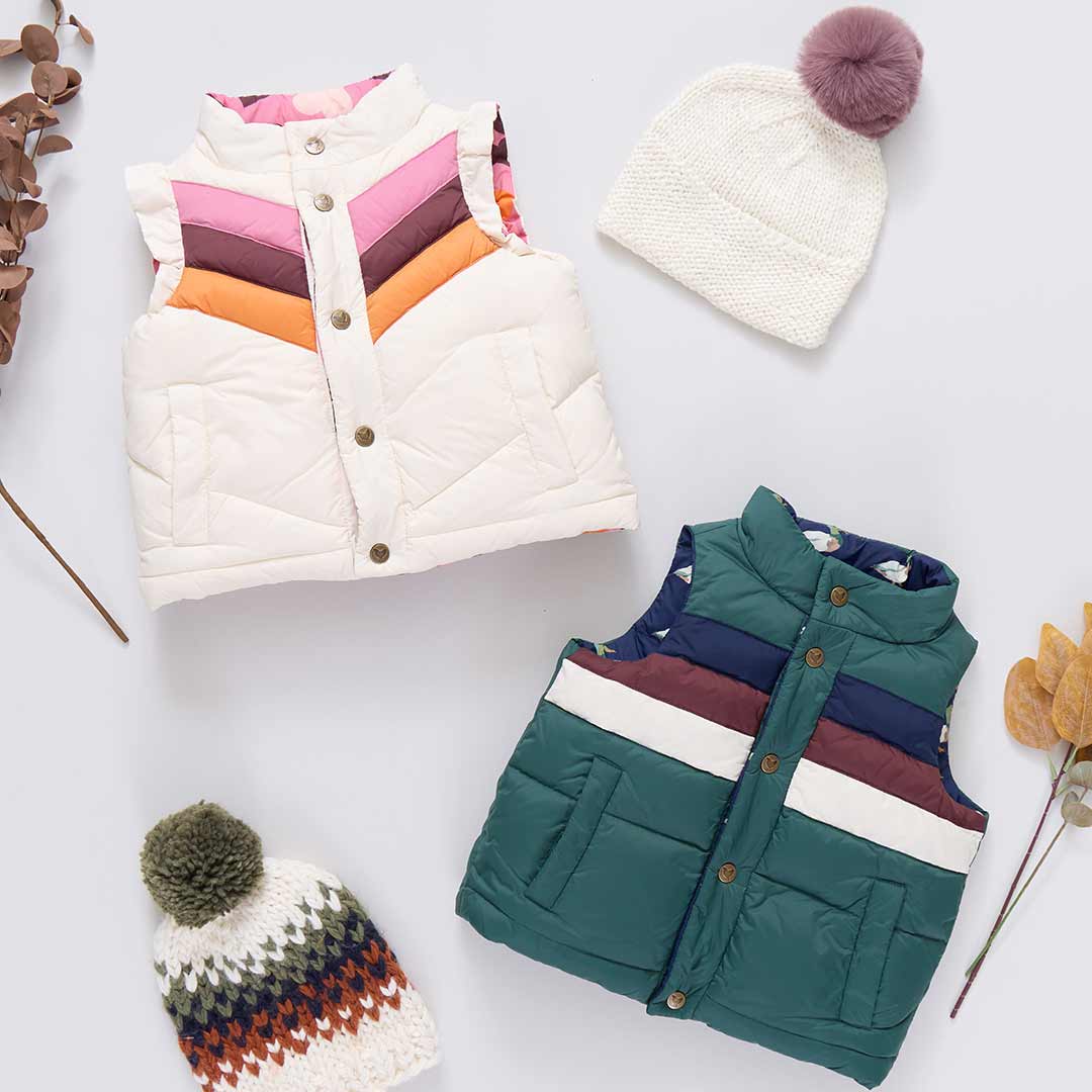 Kids Reversible Ellis Vest - Evergreen Stripe | Pink Chicken