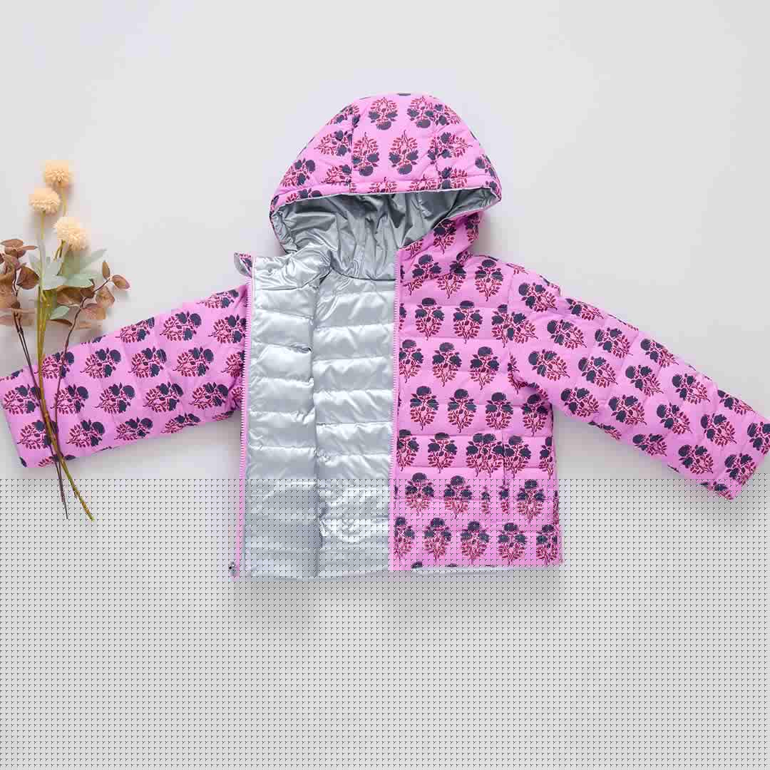 Girls Reversible Riley Jacket - Pink Strawflower | Pink Chicken
