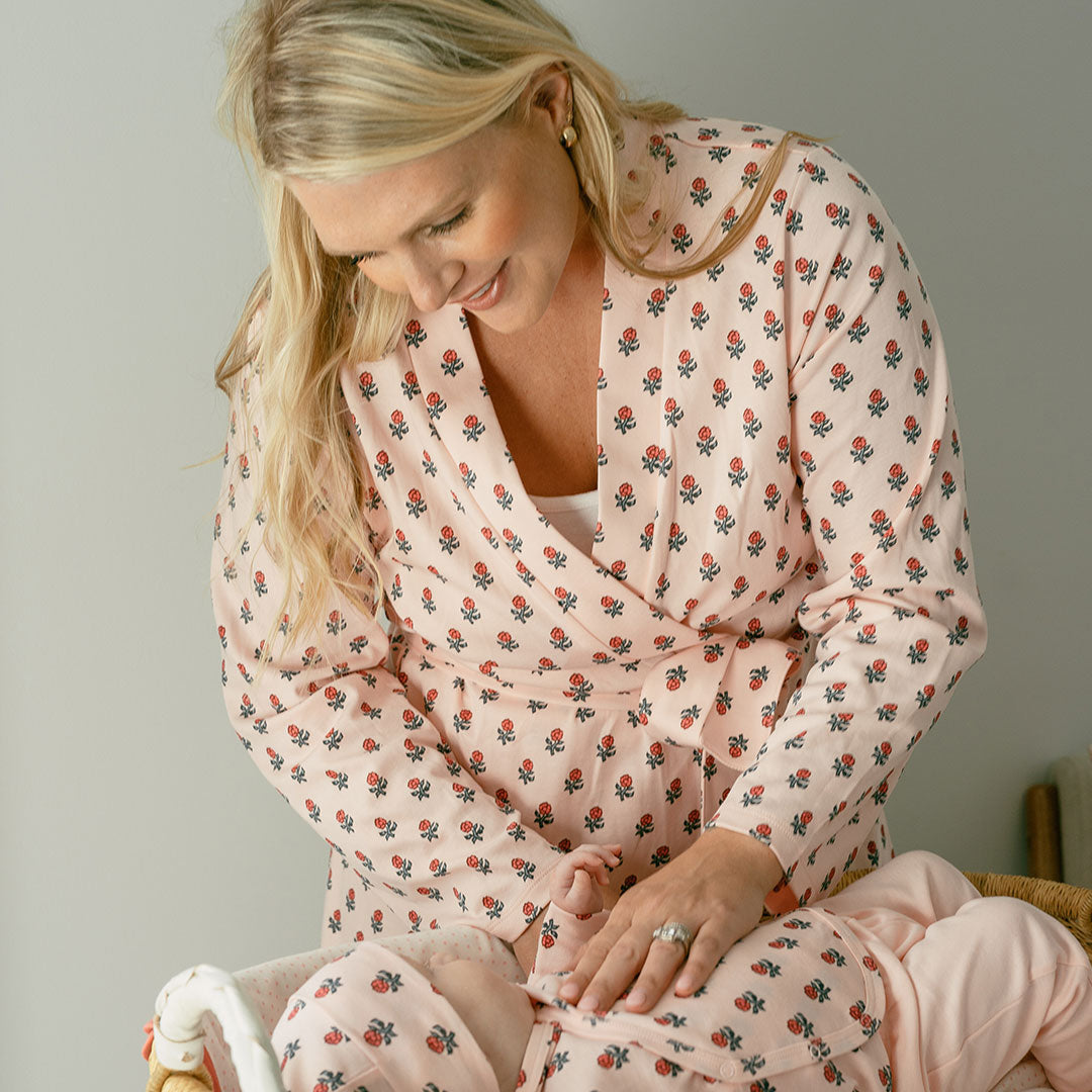 Womens Organic Robe - Pink Tiny Flower Block Print – Pink Chicken