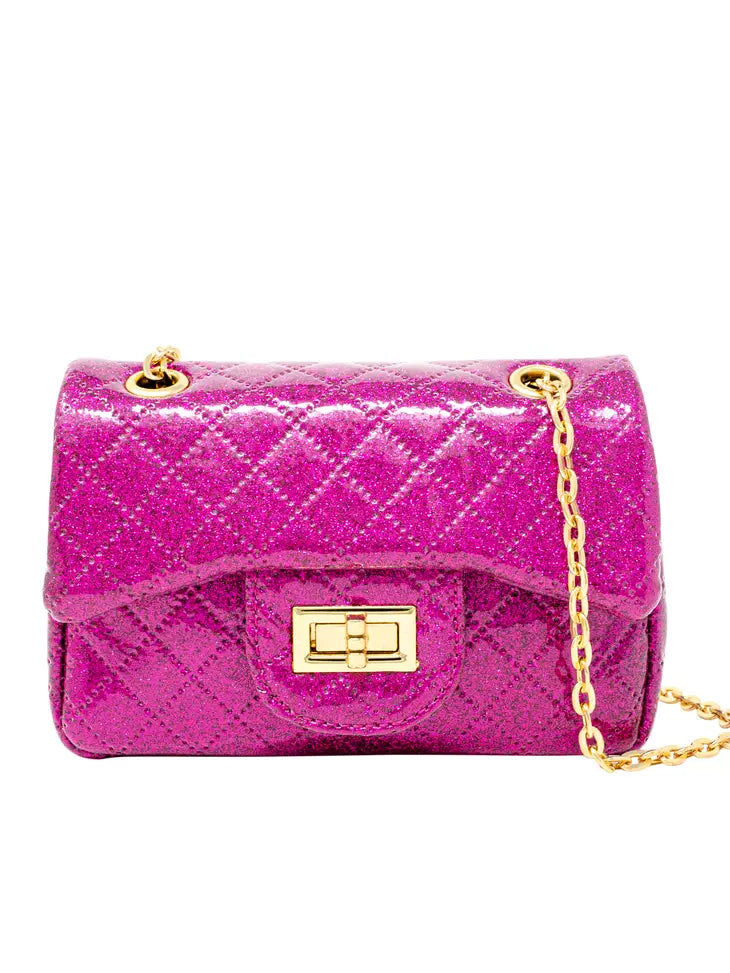 Quilted Metallic Gold Clasp Bag - Hot Pink