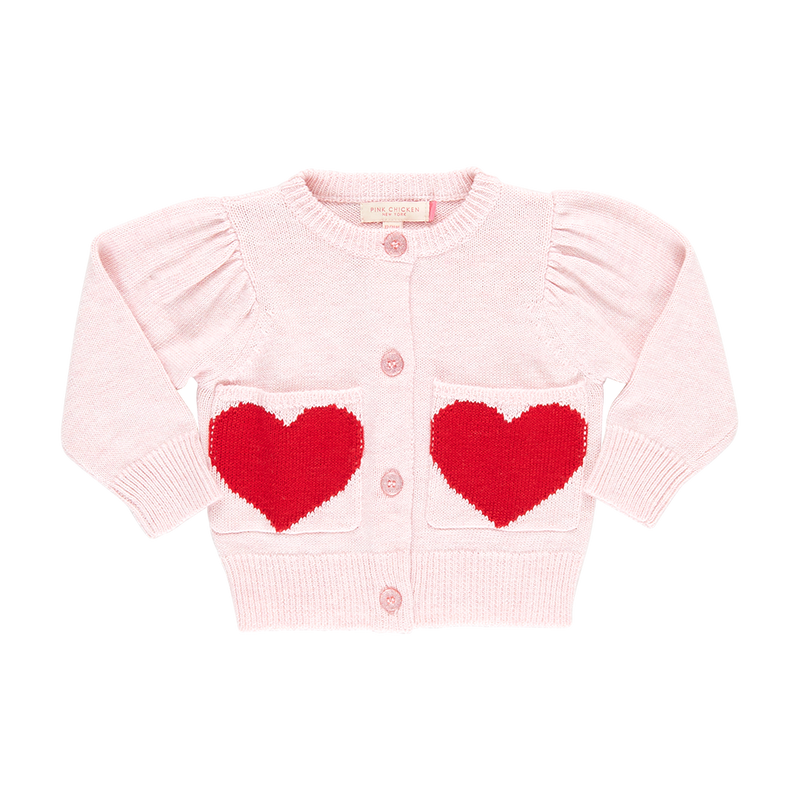 Baby Girls Pocket Sweater - Red Hearts