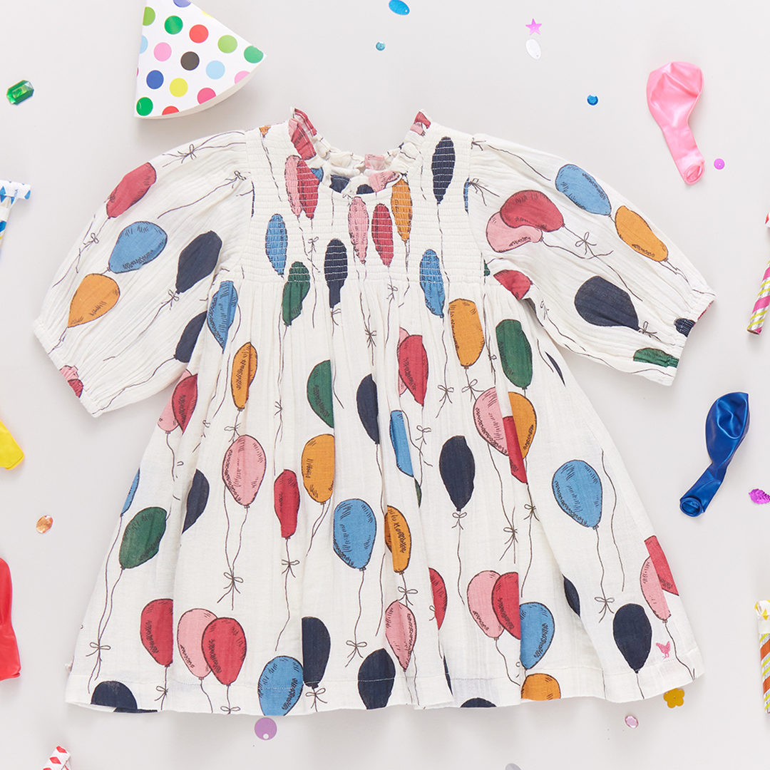 Girls Stevie Puff Sleeve Dress - Balloon Bunches balloon bunches-1 / 2Y Girls Stevie Puff Sleeve Dress - Balloon Bunches balloon bunches-1 / 2Y