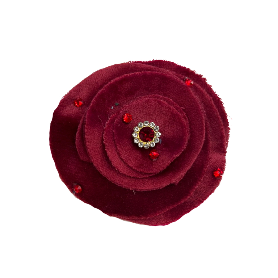 Jeweled Velvet Rose Clip - Red