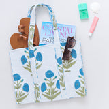 Large Reversible Quilted Tote - Blue Oversized Dandelion