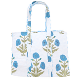 Large Reversible Quilted Tote - Blue Oversized Dandelion