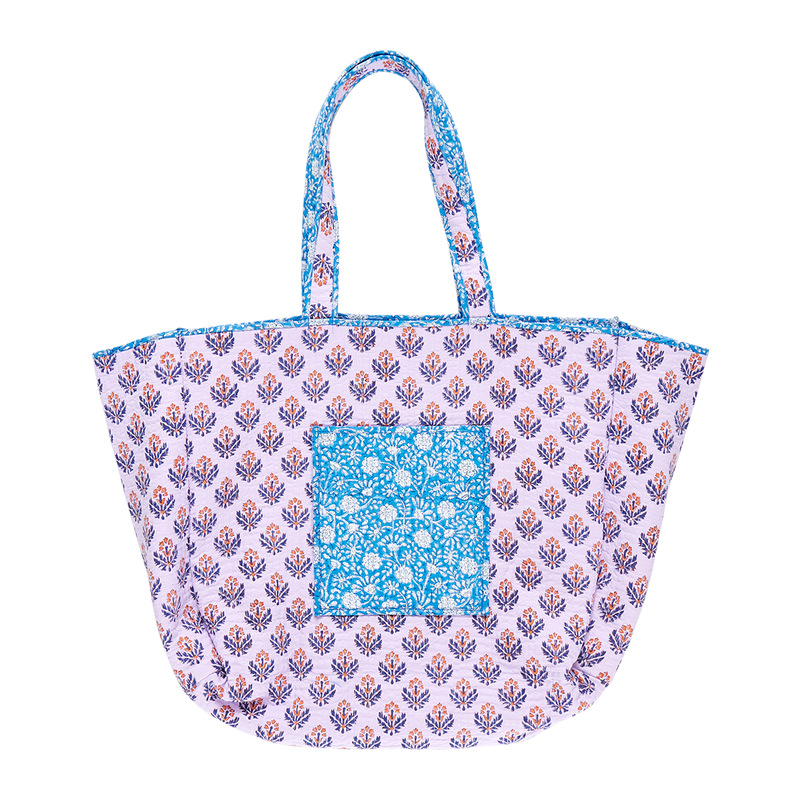 Large Reversible Quilted Tote - Blue Garden