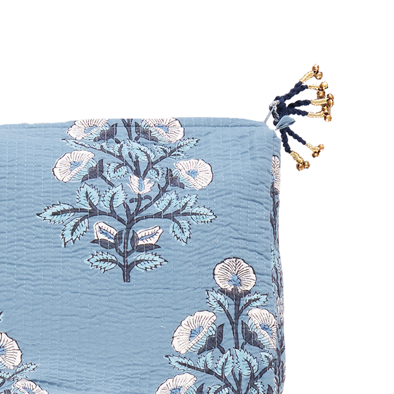 Large Quilted Pouch - Blue Bouquet