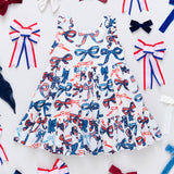 Girls Kelsey Dress - Red White and Bows