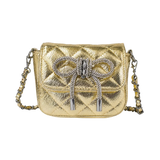 Quilted Bow Crossbody Handbag - Gold