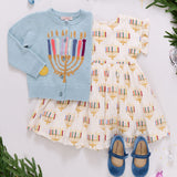 Girls Maude Sweater - Blue Multi Menorah